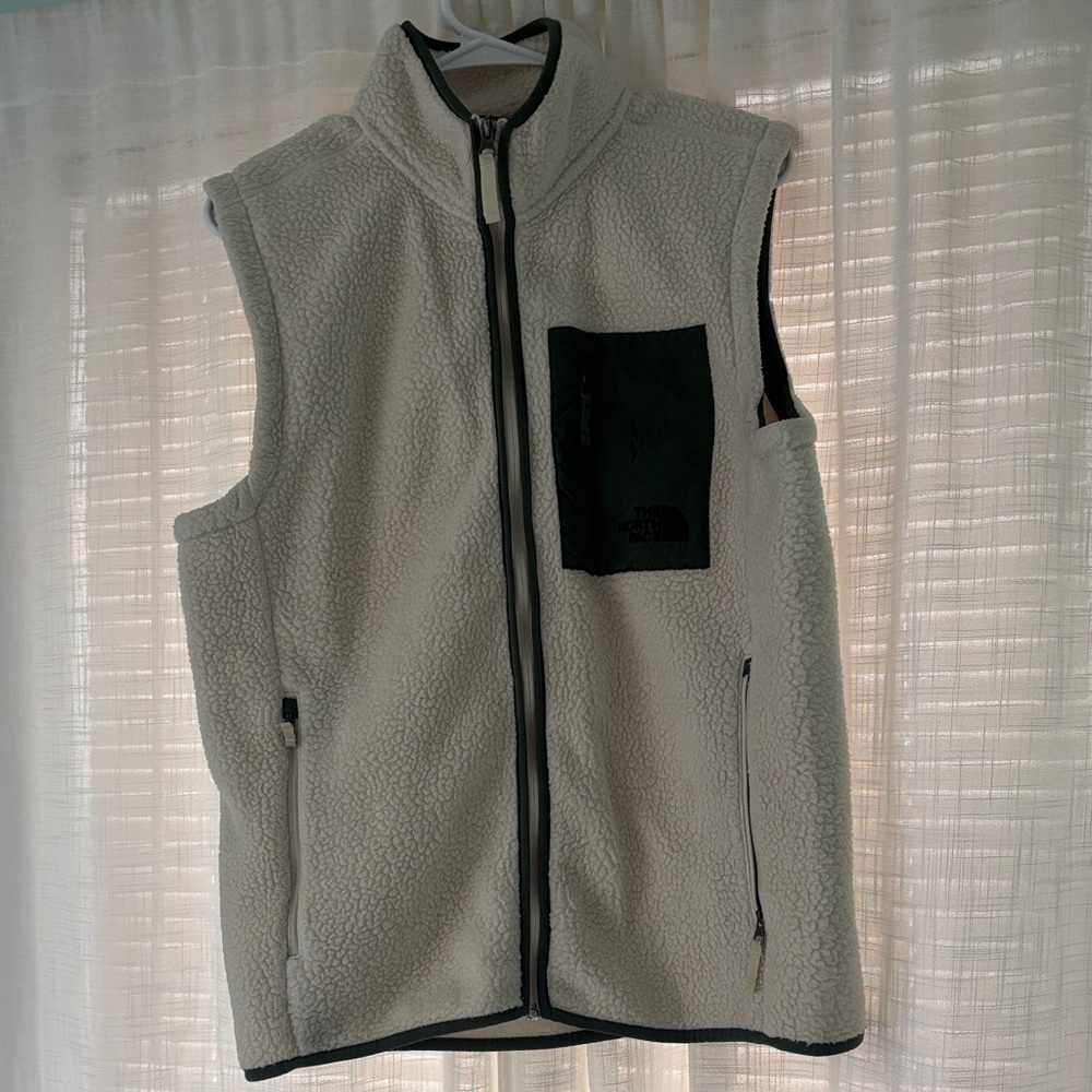 The North Face Men's Cream Fleece Vest with Black Details